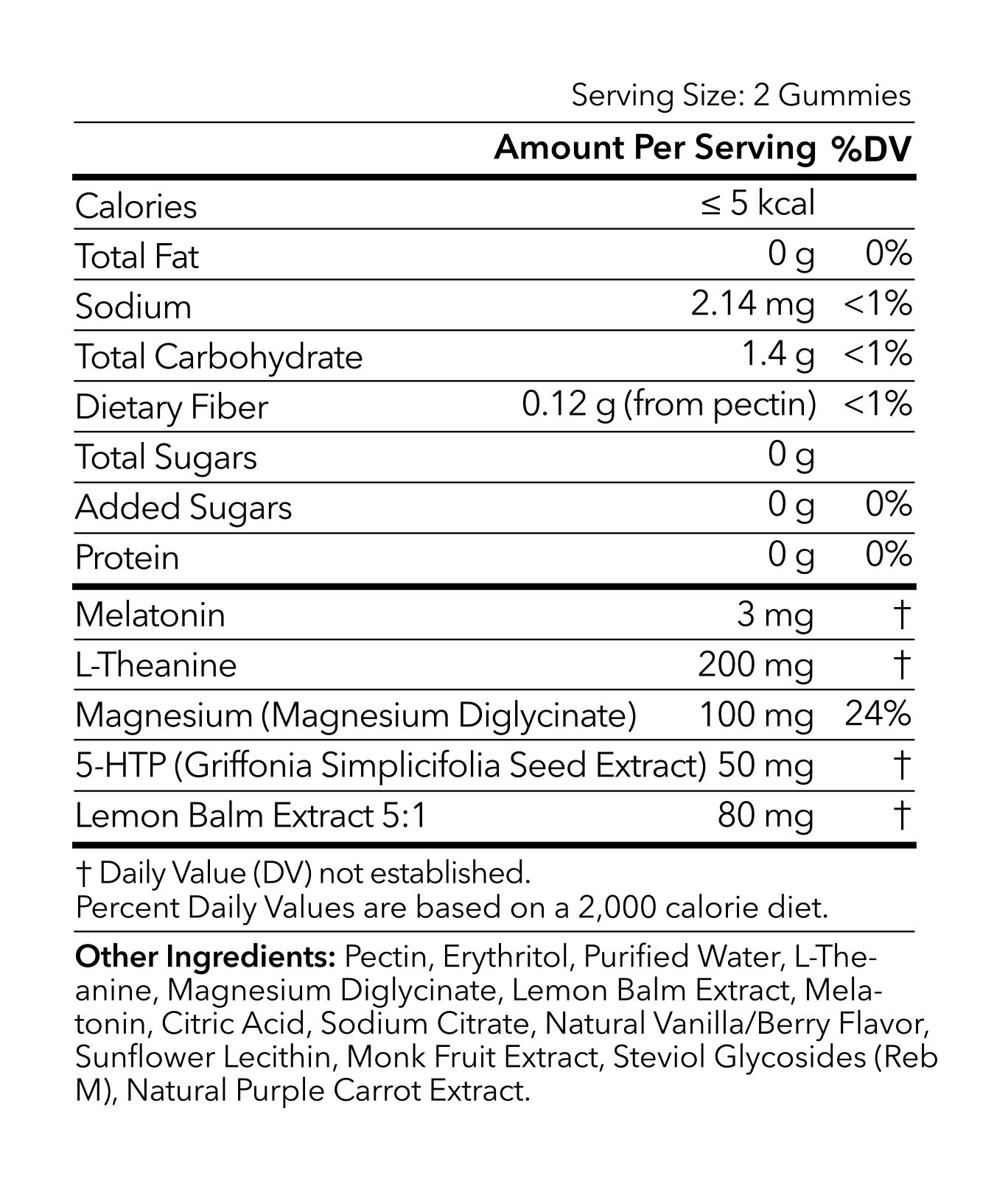 Sleep gummies nutriocional facts